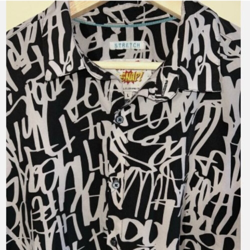 Oh Snap Drill Clothing Men's Grafitti Short Sleeve Shirt Size Large Black/White - Picture 6 of 6